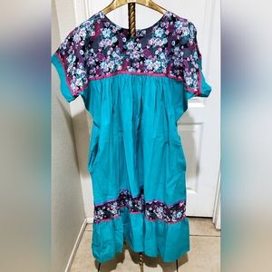 Vintage Hawaiian Floral  Muumuu Aloha Maxi Dress With Pockets Size L